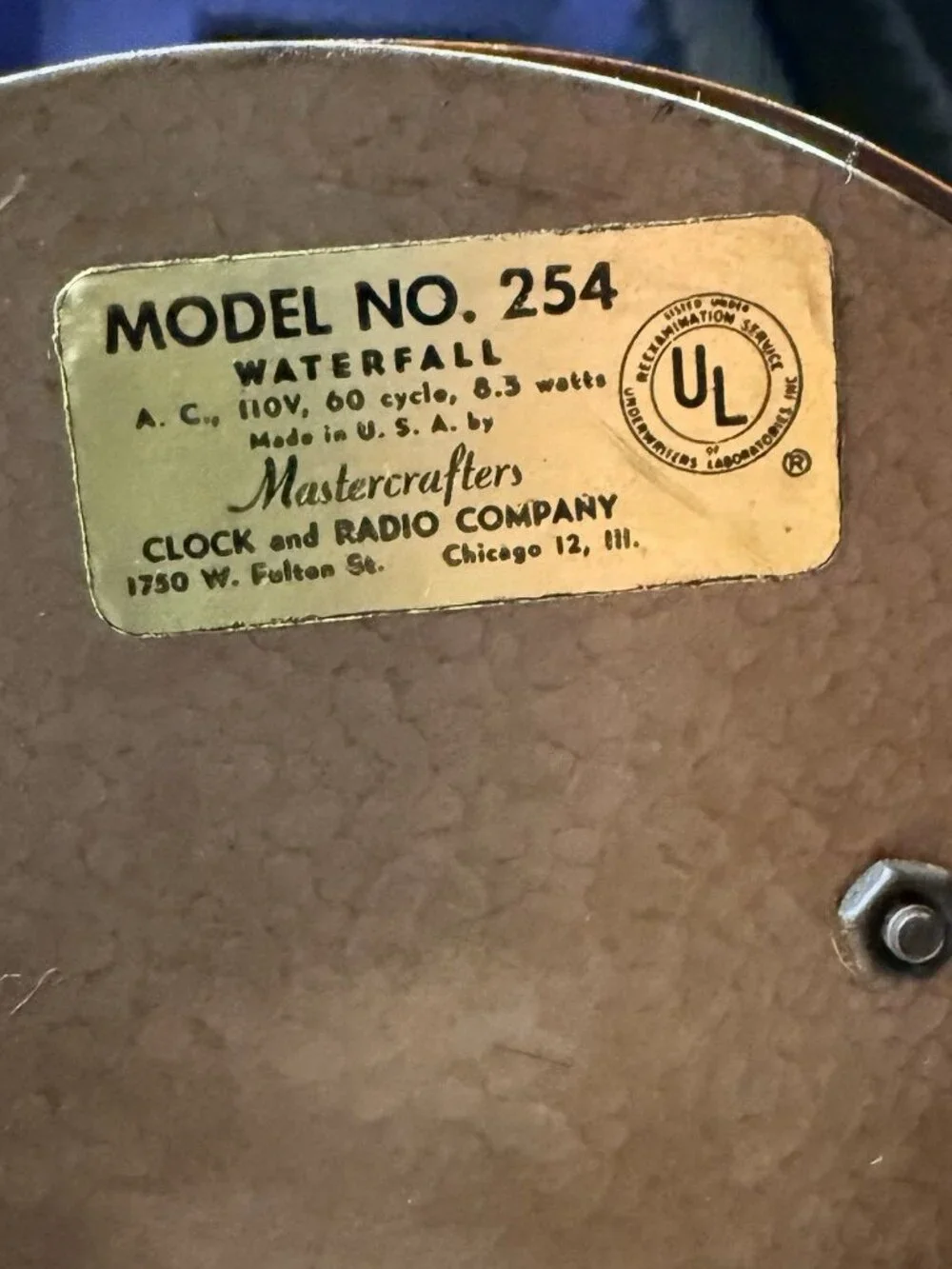 VTG MasterCrafters 254 Bakelite Illuminated Scenic Waterfall Mantel Clock